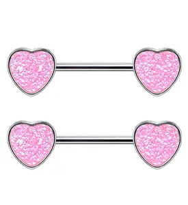 14G Pink Druzy Heart Nipple Ring Barbell