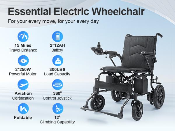 500W Powered Electric Wheelchair for Adults, Joystick Control, 360° Maneuverability, Foldable All-Terrain Design, Built-In Battery, 300 lb Capacity