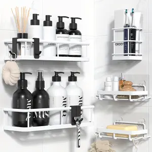 Shower Caddy, 5 Pack Shower Shelves for Inside Bathroom, Rustproof Adhesive Bathroom Organizer with Soap Holder, No Drilling Washroom Organizers and Storage for Bathtub Room/Kitchen/Home