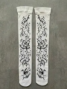 Vintage Cute Print Women's Stockings, 2000s Emo Girl Fashion Y2K Style Gothic Women's Stockings, Y2K Punk Print Stockings