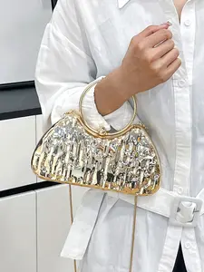 metal ring handbag, glossy shell bag,  embossed design mini crossbody bag, a must-have for personality outings, fashionable party handbag crossbody bag, exquisite and versatile, suitable for shopping, dating, etc.