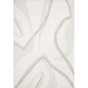 Nomad Geometric Cream Power-Loomed Rug, Abstract Lines Carpet, Easy-Clean Contemporary Home Decor for Indoor Use