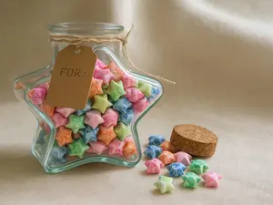 Origami Lucky Stars Jar Handmade Paper Stars of Wishes Cute Desk Decor Gift Jar of Stars Room Decor for Home Office Unisex Bottles Organiser