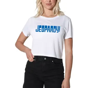 Jeopardy Blue Logo Women's Crop Top T Shirt, White