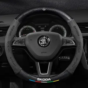 Suede Carbon Fiber Car Steering Wheel Cover Easy Installation Enhanced Grip for Skoda Octavia A7 A8 Fabia Karoq Superb Rapid Kamiq Scala, Premium Auto Accessories