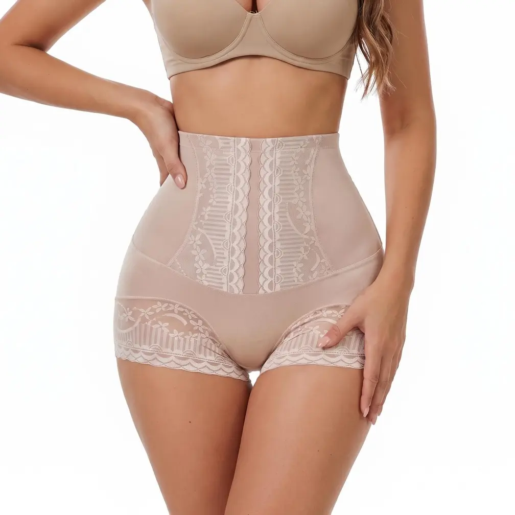 Tummy Control Shapewear for Women, High-Waisted Butt Lifter Briefs, Slimming Underwear Panties with Lace Trim Womenswear Bottom Nylon Breathable
