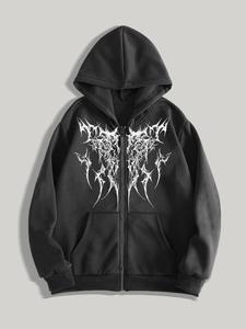 men's gothic style zip up hoodie, regular fit casual street long sleeve hooded sweatshirt for fall & winter, men's clothes for daily wear