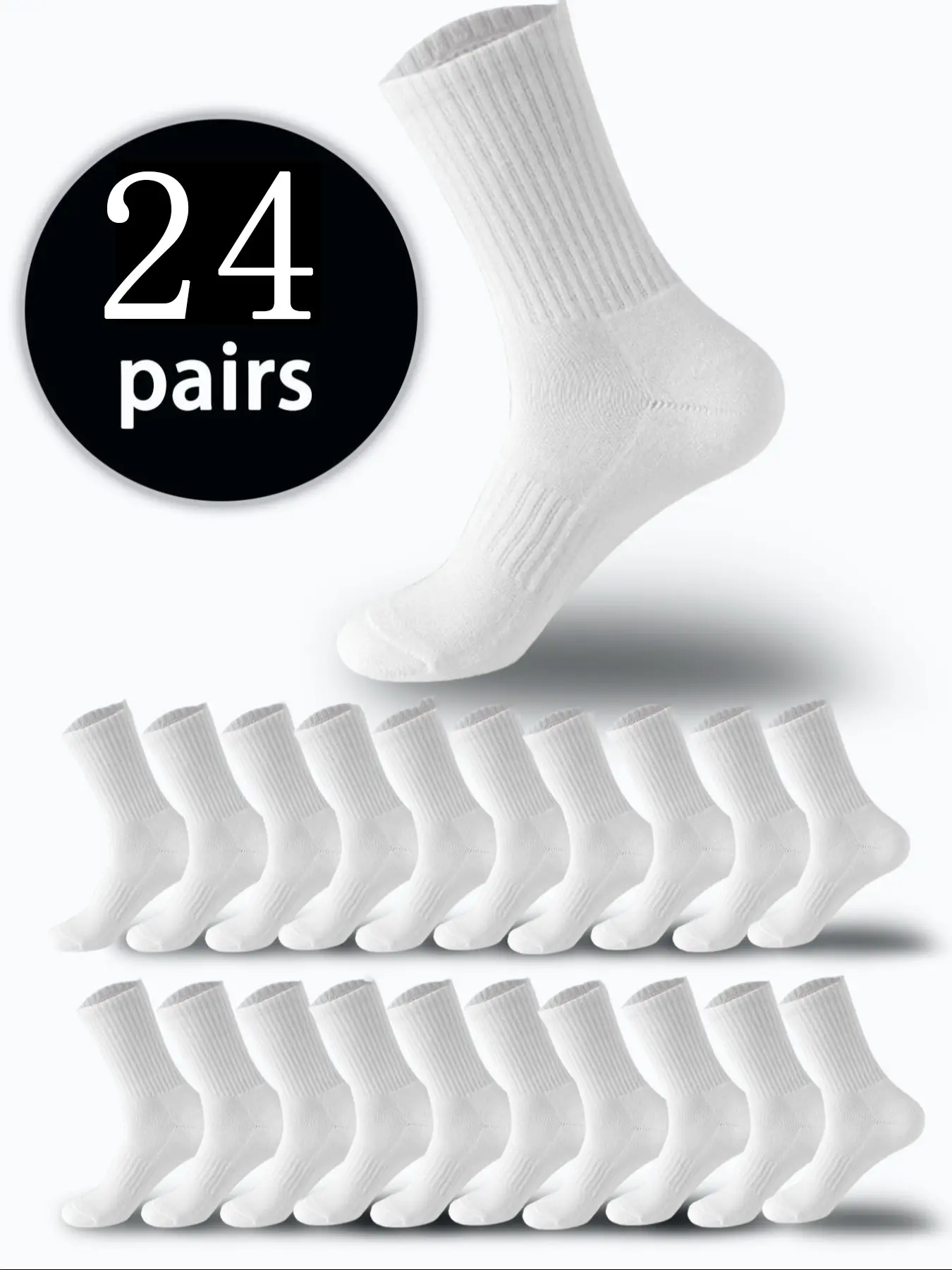 Unisex Ribbed Crew Sport Socks, 1/6/12/24 Pairs Breathable Mid-Calf Athletic Socks, Soft ， Value Pack for Gym & Daily Wear, Black/White Options