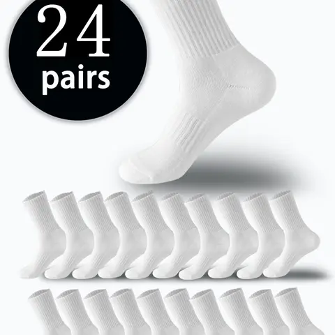 Crew Socks for Men Women, Black White Cotton Athletic Socks, Ribbed Solid Color Sports Socks for Everyday Work Casual Wear, 1/6/12/24 Pairs Pack