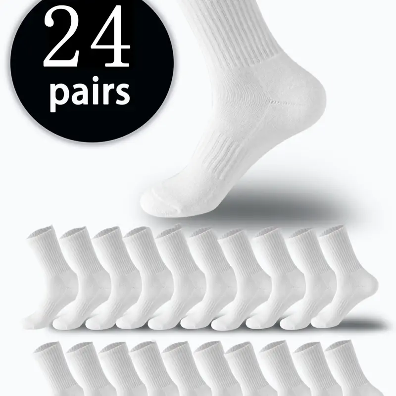 Crew Socks for Men Women, Black White Cotton Athletic Socks, Ribbed Solid Color Sports Socks for Everyday Work Casual Wear, 1/6/12/24 Pairs Pack