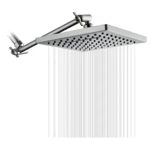 Bright Showers Rain Shower Head with 10 Inch Adjustable Extension Arm, 8 Inch Square Showerhead
