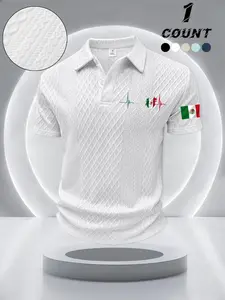American Mexican Style Polo Shirt, Stretch Fitted Fabric, Men's Daily Commute/leisure Short Sleeve Top, Casual Wear, Golf Polo Shirts