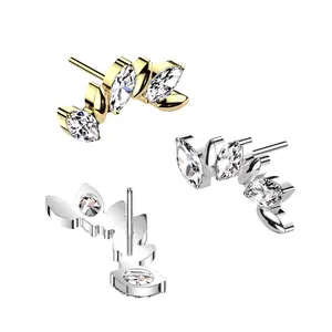 20G/18G/16G Marquise Fan Ear Climber • Threadless Flat Back Studs • Push Pin Labret • Flat Back Earring • Tragus Stud • Flat Back Upper Ear Stud • Helix Stud • Ear Cartilage Stud • Threadless Earring • Conch Stud • Implant Grade Titanium • Silver • Gold