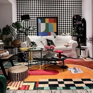 Abstract Art Pattern Room Decor Area Rug, 1 Count Non-slip Soft Floor Mat, Decorative Carpet for Home Living Room Bedroom Hotel Salon, Geometric Pattern Rug, Boho Area Rugs, Modern Abstract Rug