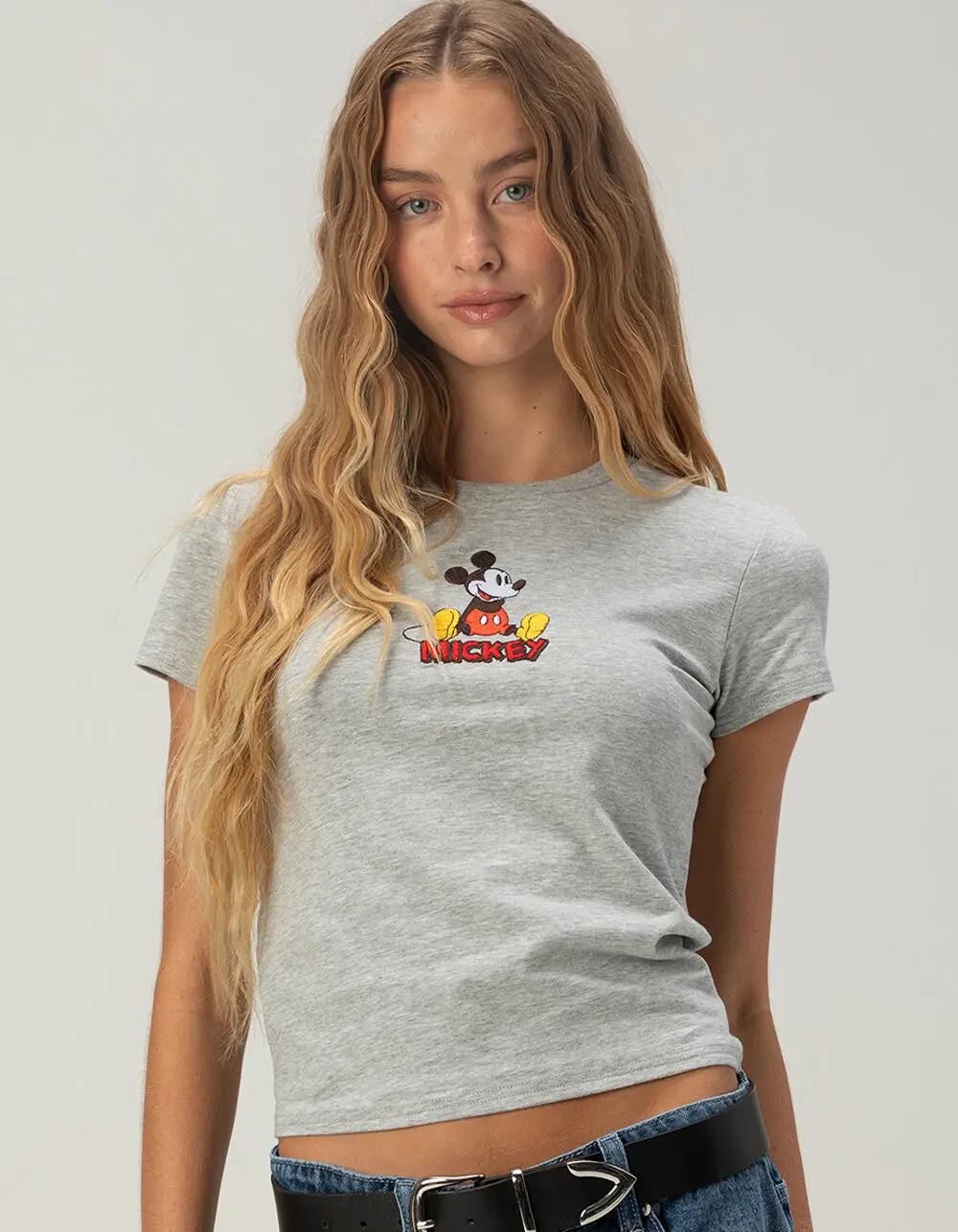 DISNEY Mickey Mouse Retro Womens Embroidered Baby Tee DISNEY Mickey Mouse Retro Womens Embroidered Baby Tee