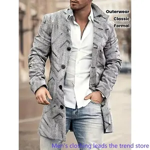 Men’s Longline Jacket – Elegant Lapel Coat, Machine Washable Autumn/Winter Outerwear for Formal and Everyday Wear, Classic Notched-Collar Jacket for Men and Women