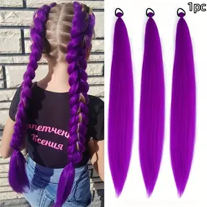 Synthetic Braided Wig Cap Extension, 26 Inch Pre-Stretched High-Temperature Fiber, Halloween Cosplay Costume Straight Hair, Synthetic Hair Wigs