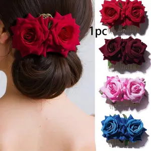 Velvet Rose Hair Clip Set, Vintage Style Charming Hair Accessories, Perfect for Bridal, Wedding & Travel Looks, Daily Wear Essentials