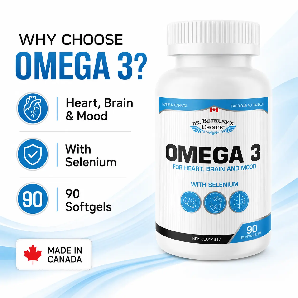 Dr. Bethune's Choice Omega-3 Fish Oil, Ultra High EPA DHA, rTG Formula with Vitamin D3, Wild-Caught Deep Sea, Burpless Easy-to-Swallow Softgels