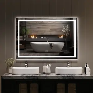 45x30 LED Bathroom Vanity Mirror with Light, Anti-Fog, Backlit + Front Lit, Memory Function, Shatterproof Tempered Glass, Smart Wall-Mount Makeup Mirror