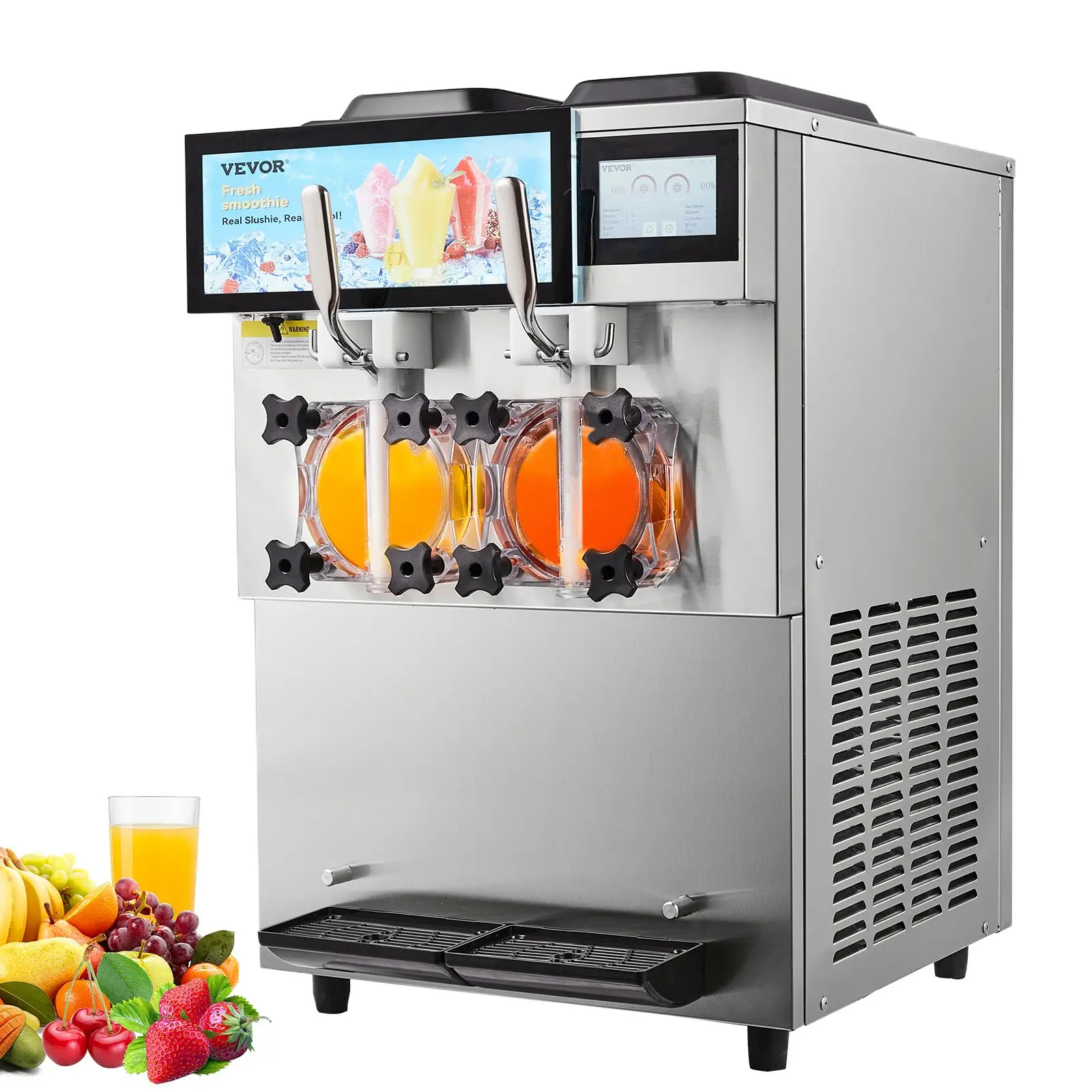 VEVOR Commercial Slushy Machine with 2x12L Double Tanks (24L Slush Total), Stainless Steel, Cool & Freeze Modes, 19L Alcoholic Drinks Per Hour, Touchscreen UI, Frozen Drink Maker for Restaurants, Bars