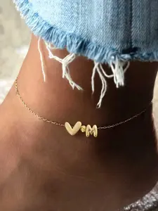 Stainless Steel Heart Bubble Initial Anklet for Women, Personalized Casual Stylish Letter Design, Perfect for All Seasons