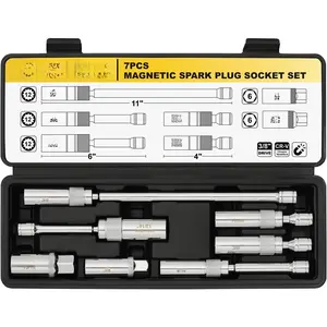 7 count 3/8" Drive Spark Plug Socket Set, CR-V, Swivel  Extension Sockets, Includes 9/16", 5/8", 13/16", 14mm Sockets