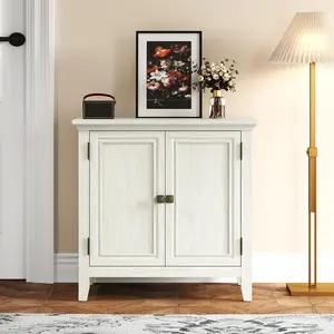 Royalcraft L 2-Door Buffet Cabinet with Storage, Bohemian Sideboard with Adjustable Shelves, Wood Credenza Cabinet, Console Table for Bedroom, Living Room, Dining Room, Hallway, Grayish-White