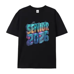 100% cotton short-sleeve shirt，Unisex Oversized Senior 2026 3D Printed Craft T-Shirt, Cyberpunk Gradient Graduation Premium Soft Cotton Drop Shoulder Short Sleeve Top for Teens Students, Casual Streetwear for Grad Parties, Daily Wear, summervibes, Indepen