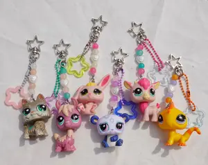 Mini Little Pet Keychain - Handmade LPS Collectible with Beads & Animal Figure - Kids Gift Bag Charm - 1 Count