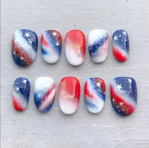 USA Flag 4Th Of July Press On Nails Red White and Blue Patriotic Galaxy Nail Art Gif For Her On Independent Day