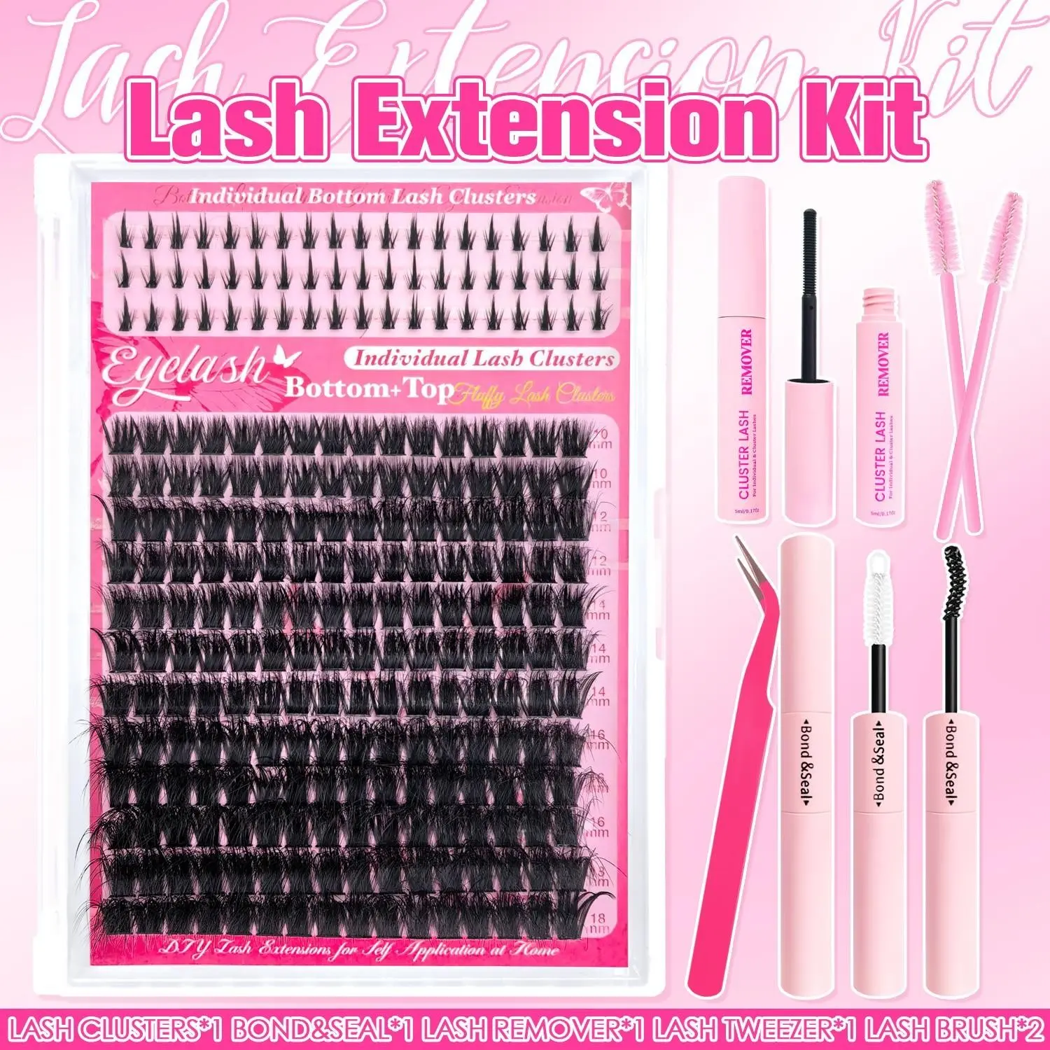 DIY Lash Clusters, Waterproof Lash Kit, Long-Lasting, Fluffy and Weightless, Ultra-Thin Band Bond, Beginner Friendly, Self Grafting Fake Eyelashes for Women, Eyelash Extension, DIY Eyelash Extensions