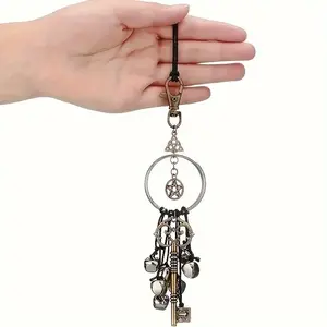 2pcs， Vintage Witchcraft Bell Decor with Antique Magic Key & Bells - Rustic Metal Hanging Ornament for Halloween, Christmas, Easter, Thanksgiving | Home Protection & Mystical Decor, Witchy Home Decor, Key Decoration