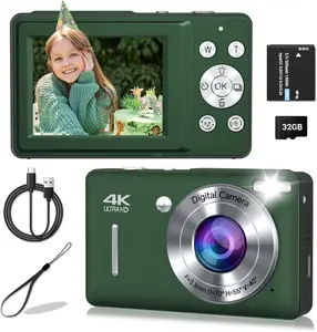 Digital Camera, 44MP Compact Camera, FHD 1080P Point and Shoot Digital Cameras with 16X Zoom, Face Detect, Smile Capture, Anti Shake, for Boys Girls Teens Gifts (Deep Green) Flash Cable Birthday Button Card Instant Memory