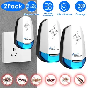 2 Pack Ultrasonic Pest Repeller - 25 - 65KHz Variable Frequency, Covers 1200 Sq.ft Each, Indoor Use for Kitchen, Living Room, Bedroom, Office - Night Light Included, Safe for Kids & Pets