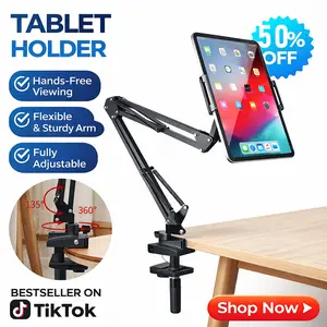 360-Degree Rotatable Adjustable Metal Tablet Desk Stand Mount - Universal Carbon Steel Holder for 4.5-12.9 in iPad, iPhone, Kindle, 3sections for Tablet, Smartphone & Electronics Accessories (Black)