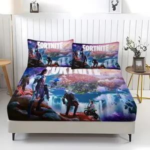 Fortnite Bedding Set 3-Piece (includes 1 Fitted Sheet & 2 Pillowcases), Game Pattern Bedroom Decor for Teens & Gamers