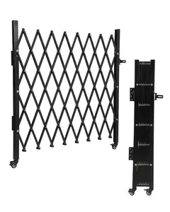 Single Foldable Security Gate Aluminum Expandable Fence Portable Safety Barrier with Casters Retractable Driveway Gates 360°Rolling Barricade Gate Mobile Barricade Safety Barrier Black