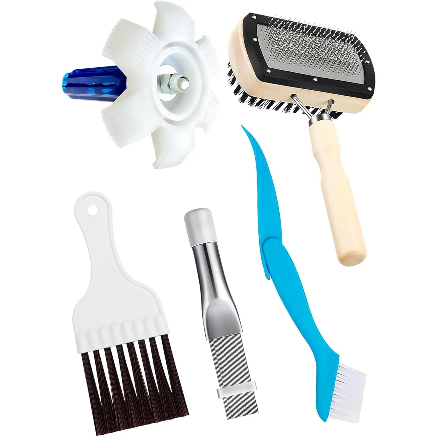 5 count AC Coil Cleaner Set, Plastic Air Conditioner Fin Comb, Stainless Fin Straightener, Dual-Sided Cleaning Brush Kit for No Rinse Evaporator/Condenser Cleaner and  AC Units