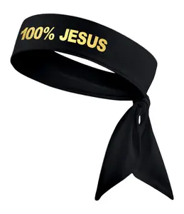 100% Jesus Headband - Gold 100 Percent Jesus Sports Head Tie Headband Soccer Fútbol Football White Black Athletics Fitness Stretch Sweatband Ninja Tie Bandana - B3 U ATHLETICS