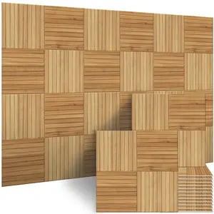 BUBOS Self-Adhesive Acoustic Wall Panels,6 Pack Wood-Pattern Soundproof Wall Panels, Total Size 70.8 x 47.2 Inches Decorative Sound Absorbing Panels for Studio, Home,Natural Grain​​ Weave