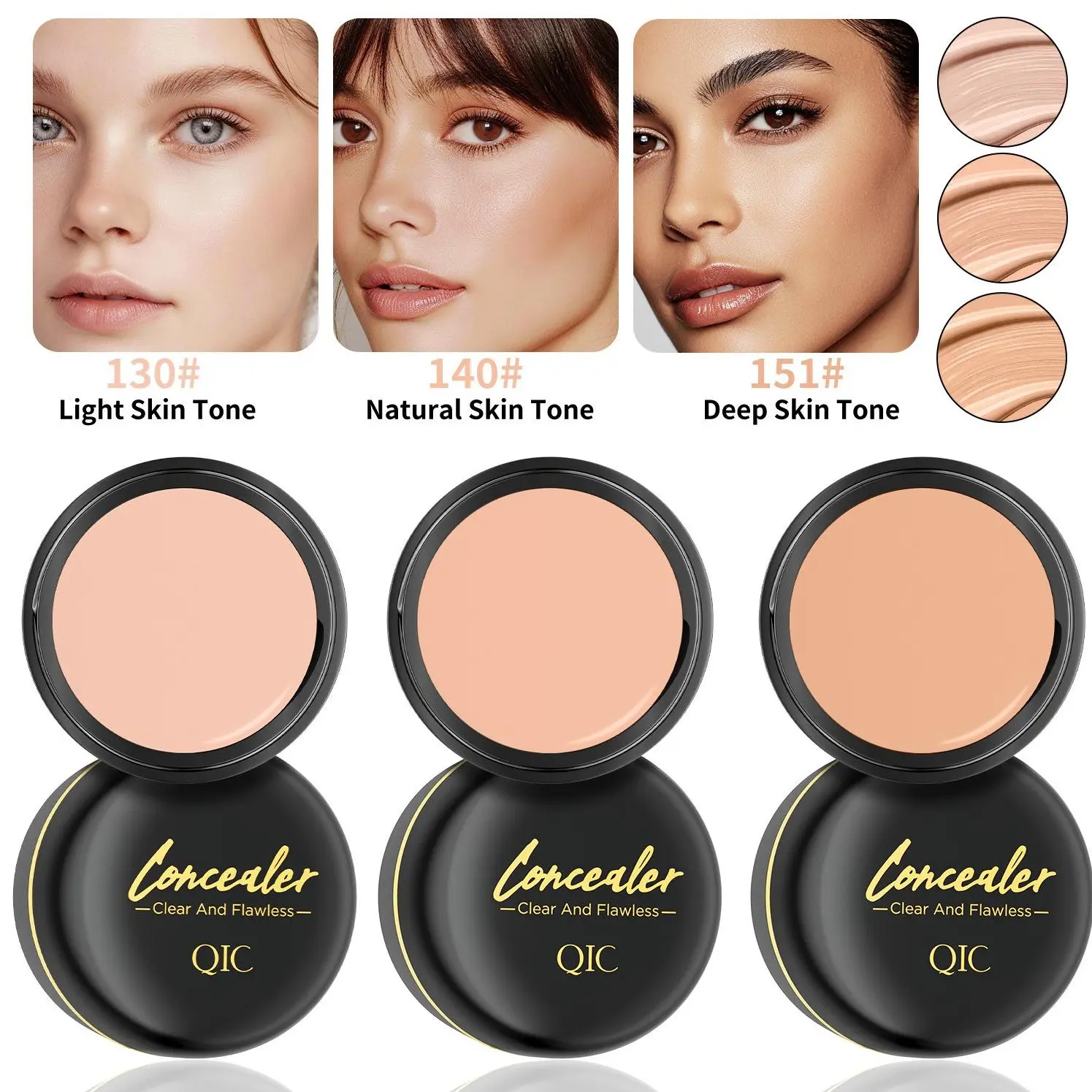 Women's 3-Shade Compact Cosmetic Concealer Palette - 130# Light Skin Tone, Full Coverage Foundation, Spot Cover-Up, Tattoo Scar Camouflage, Acne Hiding, Under Eye Brightening, Pore Minimizing Party Gift Face Makeup