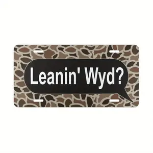 Old School Camo "Leanin' Wyd?" Vanity Plate, License Plate, Hunting Gifts, Leanin Trucks, Aluminum Front License Plate- 6x12- inch polished metal standard plate, easy to install, car trim accessories, for decor only, Made in USA