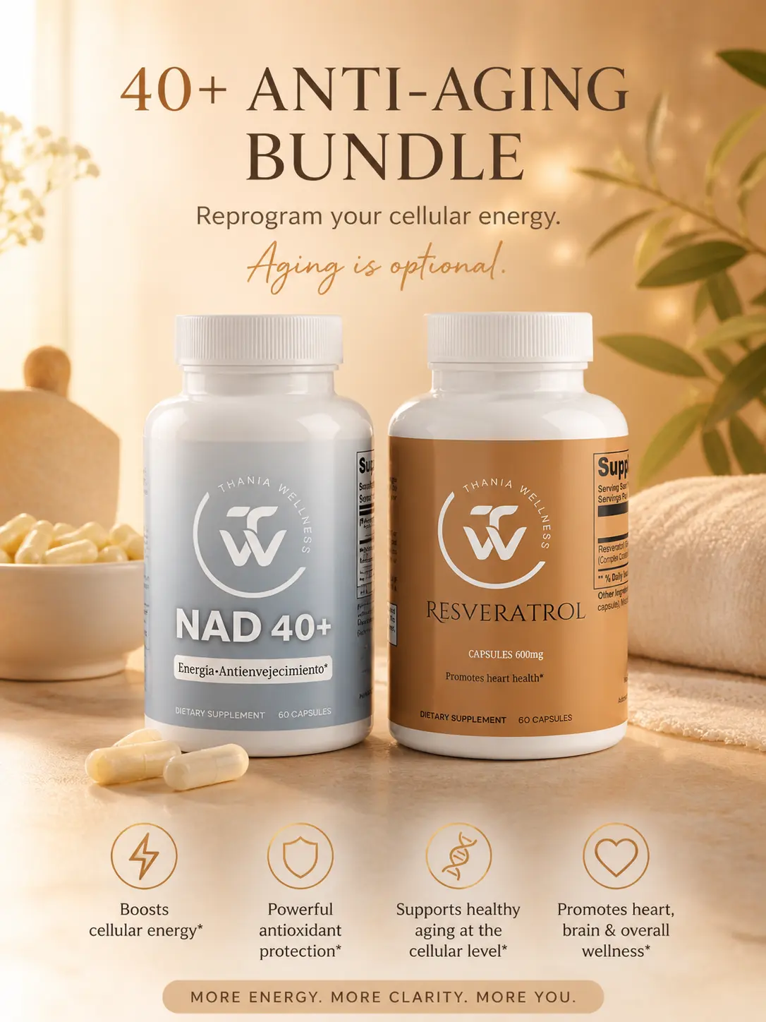 Anti-Aging Bundle Thania.wellness celular, Energy, mental clarity, daily, vitality, powerful. Antiaging