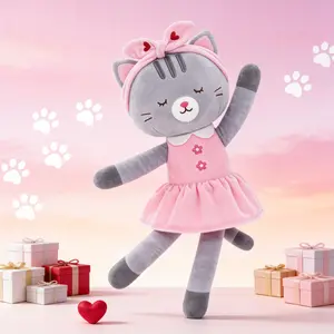 Plush Doll Toy—Soft Stuffed Cat Animal Doll with Bow Cuddly Companion Toy for Girls Perfect Birthday Gift Christmas Present Baby Shower Surprise Cute Collectible Plushie Cozy Home Nursery Decor