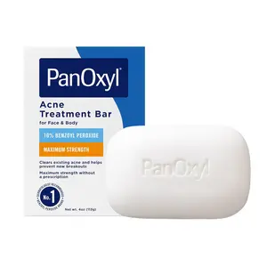 PanOxyl Acne Treatment Bar with 10% Benzoyl Peroxide, Maximum Strength Bar Soap for Face, Chest and Back, Benzoyl Peroxide Soap Body Wash, Vegan, For Acne Prone Skin