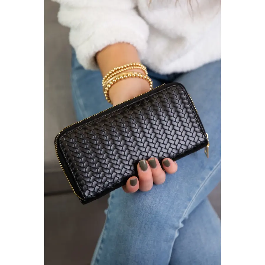 Perfect Addition Black Weave Zipper Wallet