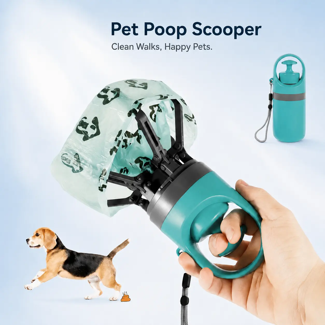 Anti-Dirt Portable Pet Poop Scooper, Long Handle No Touch Hygienic Dog Waste Picker Outdoor Dog Walking Yard Cleaning Essential Tool