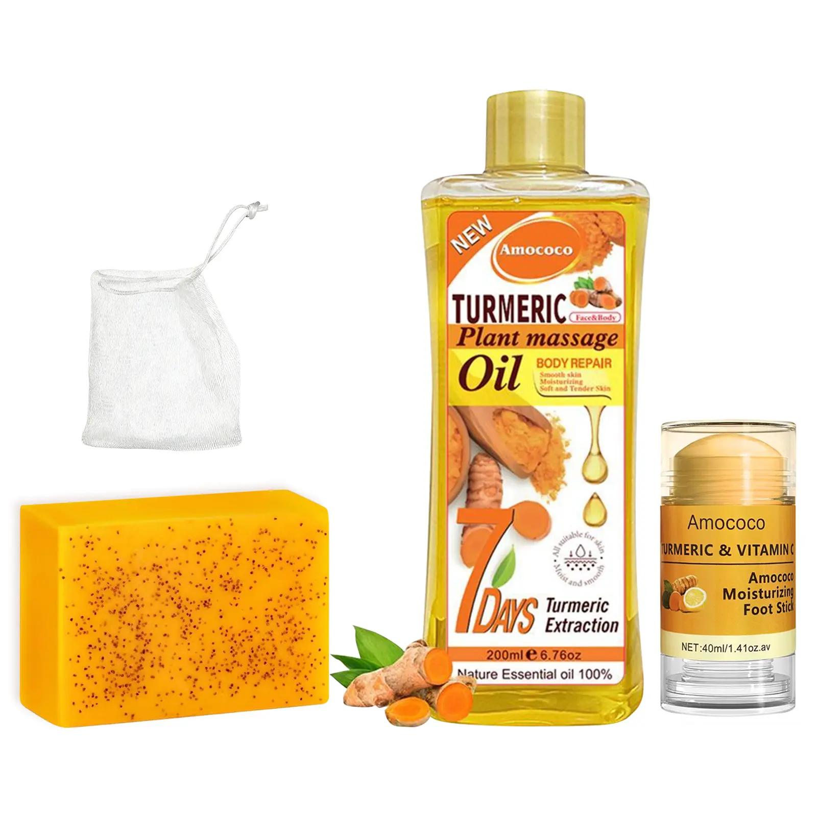 Turmeric 3-piece set - turmeric oil and turmeric soap plus turmeric foot mask, enriched with turmeric extracts, suitable for all skin types, to meet your needs Body Care