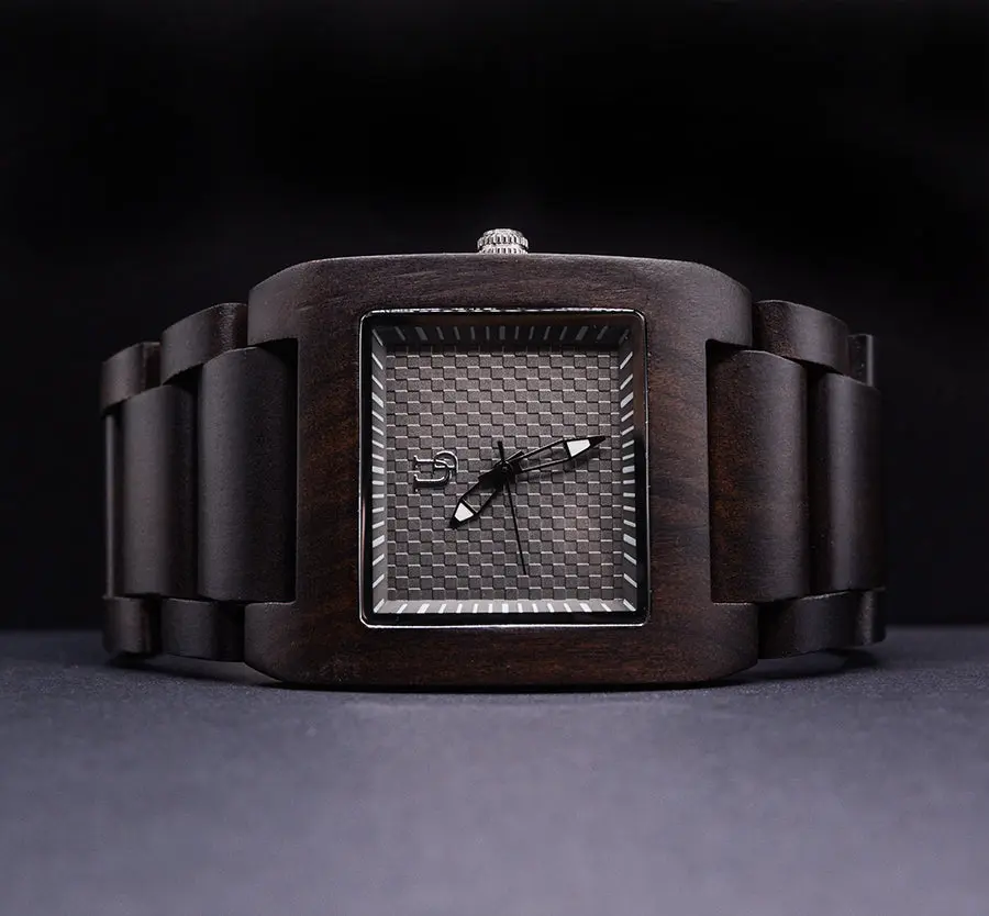 UXD Personalized/Engraved Minimalist Exotic Dark Square Wooden Watch for Men